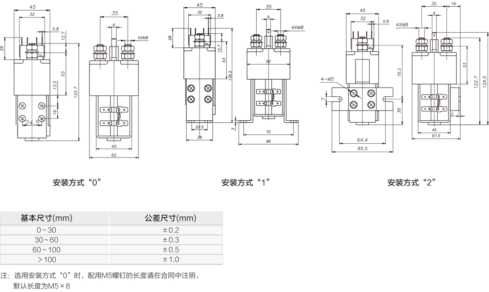 直流接触器型号尺寸图